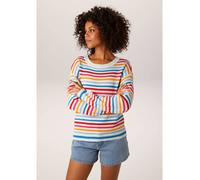 Strickpullover ANISTON CASUAL, Damen, Gr. 40, hellmint, rot, pink, gelb, hellblau, türkis, Strick, Obermaterial: 50% Baumwolle, 50% Polyacryl, geringelt, gestreift, lässig geschnitten hüftlang, Rundha