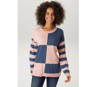 Strickpullover ANISTON CASUAL, Damen, Gr. 42, grün (altrosa, jeansblau, meliert), Feinstrick, Obermaterial: 50% Viskose, 28% Polyester, 22% Polyamid, gemustert, geringelt, meliert, figurumspielend hüf