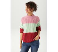 Strickpullover ANISTON CASUAL, Damen, Gr. 42, rot (malve, lindgrün, bordeaux), Grobstrick, Obermaterial: 100% Polyacryl, colorblocking, gestreift, figurumspielend hüftlang, Raglanärmel Rippstrickbündc