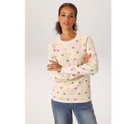 Strickpullover ANISTON CASUAL, Damen, Gr. 44, hellbeige, moosgrün, pink, gelb, Strick, Obermaterial: 100% Baumwolle, Jacquardmuster, figurumspielend hüftlang, Rundhals, Raglanärmel Rippstrickbündchen,