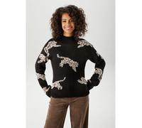 Strickpullover ANISTON CASUAL, Damen, Gr. 38, schwarz (schwarz, beige), Strick, Obermaterial: 100% Polyacryl, Jacquardmuster, lässig geschnitten hüftlang, Strickkante, Pullover Strickpullover, mit ein