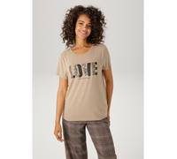 T-Shirt ANISTON CASUAL, Damen, Gr. 48, gold (beige, schwarz, hellbraun, goldfarben), Single Jersey, Obermaterial: 95% Viskose, 5% Elasthan, Glitzermuster, animal-print, bedruckt, figurumspielend hüftl