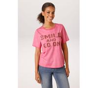 T-Shirt ANISTON CASUAL, Damen, Gr. 38, pink (pink, braun), Single Jersey, Obermaterial: 100% Baumwolle, Abriebeffekte, bedruckt, figurumspielend hüftlang, Rundhals, Shirts T-Shirt, in trendiger Oil-dy