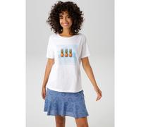 T-Shirt ANISTON CASUAL, Damen, Gr. 44/46, bunt (weiß, türkis, helltürkis, grün, hellgrün, orange, gelb, braun), Single Jersey, Obermaterial: 100% Baumwolle, bedruckt, figurumspielend hüftbedeckend, Ru