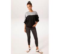 Sweatshirt ANISTON CASUAL, Damen, Gr. 42, schwarz, hellgraumeliert, Feinstrick, Obermaterial: 95% Polyester, 5% Elasthan, unifarben mit Farbeinsatz, oversize hüftbedeckend, Rundhals, Fledermausärmel R