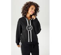 Sweatshirt ANISTON CASUAL, Damen, Gr. 42, schwarz-weiß (schwarz, weiß), angeraute Sweatware, Obermaterial: 80% Baumwolle, 20% Polyester, bestickt, kontrastfarbene Details, lässig geschnitten hüftlang,