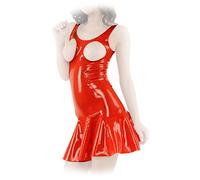 Anita Berg AB4695Z Natur Latex-Kleid mit Volant, busenfrei Zip Rubber Dress, S rot