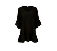 Strandkleid ROSA FAIA "Style Akalani", Damen, schwarz, Stoff, Obermaterial: 100% Polyester, clean, ethno, unifarben, casual, oversize kniefrei, V-Ausschnitt, Halbarm Kimonoärmel,Flügelärmel Volant, Kl