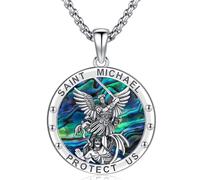 Aniu Erzengel Michael Anhänger Sterling Silber 925,Saint Michael Kette Herren, Medaillen Erzengel St Michael,Christliche Erzengel Halskette Religiöser Schmuck für Männer Frauen