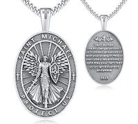 Aniu Erzengel Michael Kette 925 Sterling Silber Heiliger Michael Anhänger Halskette Amulett Schutzpatron Religiöser Schmuck für Herren Damen