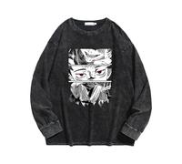 Anjinguang Anime JJK Gojo Satoru Hoodie Unisex Gewaschenes Old Vintage Sweatshirt JJK Cosplay Kostüm Langarm Lässiges Sweatshirt Pullover Top, Typ 1, S