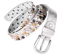 AnJuHoPa Hosengürtel für Frauen Mädchengürtel mit Nieten und Strass, funkelnden Strasssteinen und silberner Schnalle