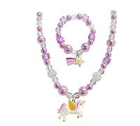 ankbrats Einhorn Halsketten Sternschnuppen Armband Set, Einhorn Freundschaftsarmband lila Kette, Hübsches Schmuckset für Prinzessinen