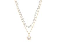 ankbrats Goldene Perlen Double Layered Halskette Damen, Multilayer Weiße Perlen Lange Gold Kette mit Anhänger, Modeschmuck Boho Layering Gold Halskette mit Perlen für Frauen Mädchen