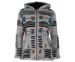 Ankerglut Damen Damen Patchwork Fleecejacke mit Kapuze Übergangsjacke Windbreaker #Nepalharmonie Fleecejacke