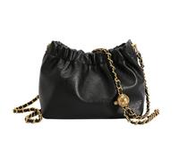 ANKICK Damen Leder Kette Hobo Bag Tote Schulter Handtasche Crossbody Taschen Trendy Kordelzug Kleine Tasche Dating Tote Geldbörse, Schwarz, Small