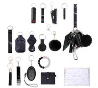 Ankilo Selbstverteidigung Schlüsselanhänger Set,Frauen mit Persönlicher Alarm, Sicherheits Schlüsselanhänger Set, mit Pfeife und Pom Pom, Self Defense Keychain Geschenke 17PCS für Frauen, Schwarz