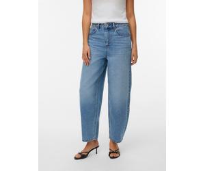 Ankle-Jeans VERO MODA "VMBILLIE HR BARREL ANK JEANS LI3154 NOOS", Damen, Gr. 28, Länge 32, blau (medium blau denim), Denim/Jeans, Obermaterial: 100% Baumwolle, unifarben, oversize knöchelfrei, Jeans,