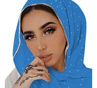 ANKOMINA Damen Weicher Chiffon-Schal mit Strass - Langer Modeschal, Muslimischer Hijab, Kopftuch, Himmelblau, Einheitsgröße