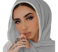 ANKOMINA Frauen Soft Chiffon Strass Lange Schal Schal Mode Muslim Hijab Kopf Wrap Schals, Grau (silberfarbener Strass), Einheitsgröße