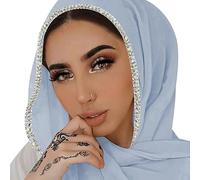 ANKOMINA Frauen Soft Chiffon Strass Lange Schal Schal Mode Muslim Hijab Kopf Wrap Schals, Hellblau (silberfarbener Strass), Einheitsgröße