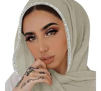 ANKOMINA Frauen Soft Chiffon Strass Lange Schal Schal Mode Muslim Hijab Kopf Wrap Schals, Hellgrün (silberfarbener Strass), Einheitsgröße