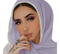 ANKOMINA Frauen Soft Chiffon Strass Lange Schal Schal Mode Muslim Hijab Kopf Wrap Schals, Hellviolett (silberfarbener Strass), Einheitsgröße