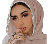 ANKOMINA Frauen Soft Chiffon Strass Lange Schal Schal Mode Muslim Hijab Kopf Wrap Schals, Kamel (silberfarbener Strass), Einheitsgröße