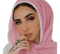 ANKOMINA Frauen Soft Chiffon Strass Lange Schal Schal Mode Muslim Hijab Kopf Wrap Schals, Rosa (silberfarbener Strass), Einheitsgröße