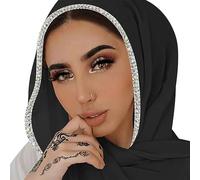 ANKOMINA Frauen Soft Chiffon Strass Lange Schal Schal Mode Muslim Hijab Kopf Wrap Schals, Schwarz (silberfarbener Strass), Einheitsgröße