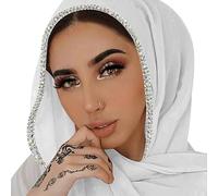 ANKOMINA Frauen Soft Chiffon Strass Lange Schal Schal Mode Muslim Hijab Kopf Wrap Schals, Weiß (silberfarbener Strass), Einheitsgröße