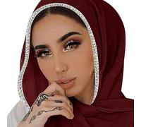 ANKOMINA Langer Damen-Schal, weicher Chiffon, Strass, modisch, muslimisch, Hijab, Kopftuch, Weinrot (silberfarbener Strass), One size