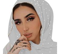 ANKOMINA Weicher Chiffon-Schal für Damen, mit Strass, langer Modeschal, muslimischer Hijab, Kopftuch, Hellgrau, One Size