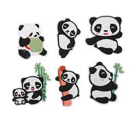 ANKROYU Niedliche Panda-Stickerei-Patches, Tier-Aufbügelapplikationen für DIY-Kleidung, Taschen, Schuhe, Dekoration, 6 Stück, Baumwolle, zum Aufnähen, bestickte Abzeichen, verschie