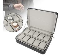 ANKROYU Uhren Organizer aus Leder Mit 10 Gittern, Uhren Aufbewahrungsbox, Schmuckvitrine Mit Deckel, Uhren Aufbewahrungsbox Für Männer Und Frauen