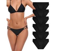 ANLIQI String Bikini Unterwäsche für Frauen Soft Stretch Modal Bikini Höschen High Cut Stretch Damen Hipster Panty S-3XL, 6B-6 x Schwarz, XL