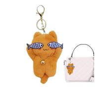 Anloximt Katze gefüllter Schlüsselanhänger | Kuscheltiere Katze | Mit Glöckchen-Fisch-Augen-Plüsch-Katzenanhänger, manueller süßer Katzentaschen-Schlüsselanhänger, Stofftier-Katze für Schlüssel, Auto