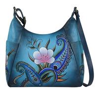 Anna by Anuschka Damen, Handbemaltes, Groß, Mehrere Taschen, Paisleymuster, Blumenmuster Hobo Handtasche | Echtes Leder, Denim Paisley Floral