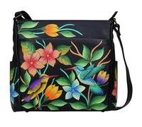 Anna by Anuschka Damen with Side Pockets Echtleder-Crossbody mit Seitentaschen, Vogel im Paradies-Schwarz
