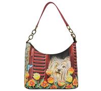 Anna by Anuschka Damen Women’s Leather Hand-Painted Shoulder Bag Original Echtes Leder Handbemalt Hobo Umhängetasche, Happy Pup