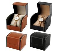 ANNASAMDO 2 Stück Uhrenboxen PU Leder Braun Schwarz 10x9cm Reise | Weiches Polster für sicheren Halt. Schützt vor Staub und Kratzern. Kompakt. Für Damen und Herren. Geschenkidee.