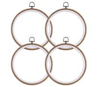 ANNASAMDO 4er Set Stickrahmen Rund mit Holzoptik, 22 cm Robustes Stickerei Zubehör für Kreuzstich, Handarbeit & Textilgestaltung