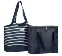 anndora 2 in 1 Einkaufstasche mit Isoliertasche - doppeltes Volumen - blau weiß gestreift AHOI - Navy Blau