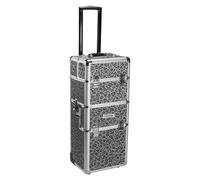 anndora LEO SNOW Beauty Trolley -Multikoffer mit Hartschalen Rollkoffer - Schminkoffer mit faltbarem Deckel - Tragegurt und Schlüssel - LEO SNOW L Schwarz/Grau