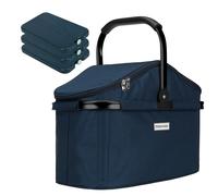 anndora Kühlkorb Isolier Einkaufskorb Hahnentritt blau + 3 Kühlakkus (E) - Hahnentritt Blau