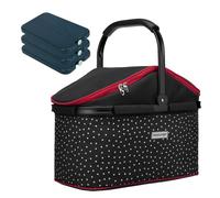 anndora Kühlkorb Isolier Einkaufskorb schwarz weiß gepunktet + 3 Kühlakkus - schwarz-weiß Schwarz