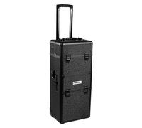 anndora LEO PANTHER schwarz Beauty Trolley -Multikoffer mit Hartschalen Rollkoffer - Schminkoffer mit faltbarem Deckel - Tragegurt und Schlüssel - LEO PANTHER L Schwarz