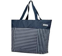 anndora XXL Strandtasche 40 Liter - große Badetasche mit Reißverschluss & Zusatzfächern - faltbarer Shopper für Strand, Schwimmbad, Sauna & Einkaufen (Navy Blau Weiß)