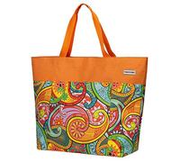 anndora XXL Strandtasche 40 Liter - große Badetasche mit Reißverschluss & Zusatzfächern - faltbarer Shopper für Strand, Schwimmbad, Sauna & Einkaufen (Paisley Orange)