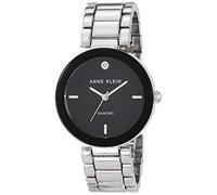 Anne Klein Damen-Armbanduhr mit echtem Diamant-Zifferblatt, Schwarz/Silber, AK/1363BKSV